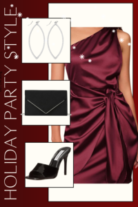 One Shoulder Satin Dress in Dark Red